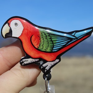 Macaw Badge Reel ID Holder: Gift for bird lovers, vet techs, veterinarians, nurses, medical workers, zookeepers animal badge reels