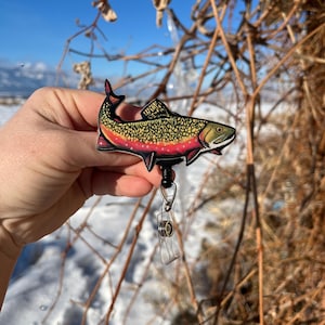 Brooke Trout Badge Reel ID holder: Gift for Nurses, Fishermen, vet techs, veterinarians, Teachers cute Acrylic animal badge buddy