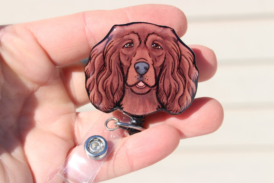 Cocker Spaniel Retractable Badge Reel - Pink Checkerboard Design For Nurses & Employees