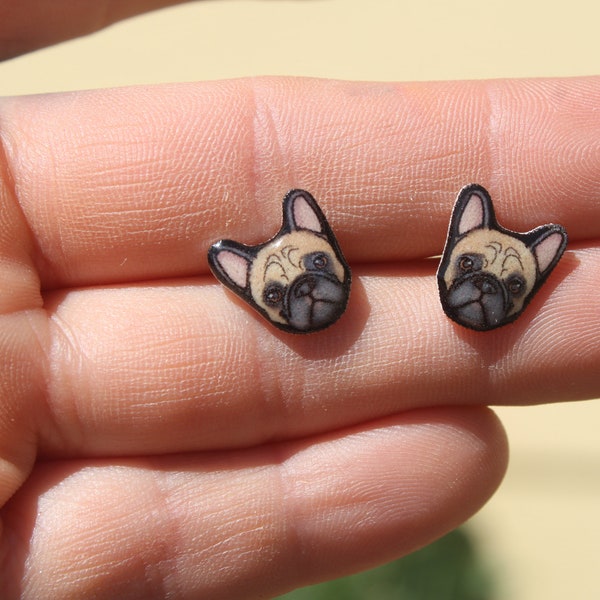 French Bulldog Stud Earrings: Gift for Frenchie dog lovers, vet techs, veterinarians, zookeeper's cute earrings with Stainless Steel Posts