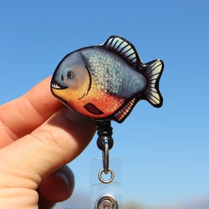 Piranha Badge Reel Id holder for Nurses, veterinarians, vet techs, teachers and fish lover gifts  animal badge reels