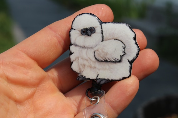 Silkie Chicken Badge Reel: Gift for Chicken Lovers Nurse Veterinarian HCA  CNA Cute Bird Animal Badge Reels 