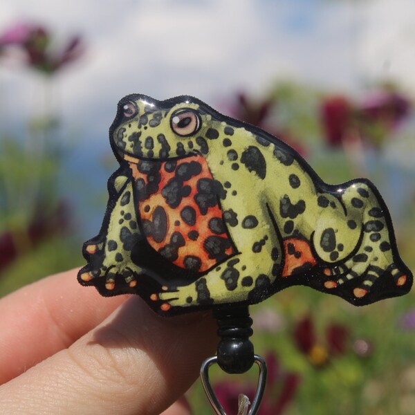 Fire Bellied Toad Frog Badge Reel Id holder: gift for frog lovers, nurses, vet techs, veterinarians frog loss frog animal badge reels