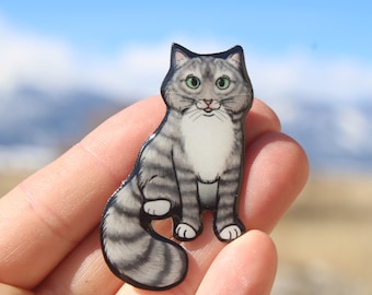 Gray Tabby Cat Magnet: Gift for tabby lovers or tabby loss memorial Cute cat animal magnets for locker or fridge