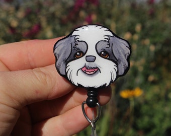 Shih Tzu Retractable ID Badge holder: Gift for dog lovers, vet techs, veterinarians, nurses cute animal badge reels