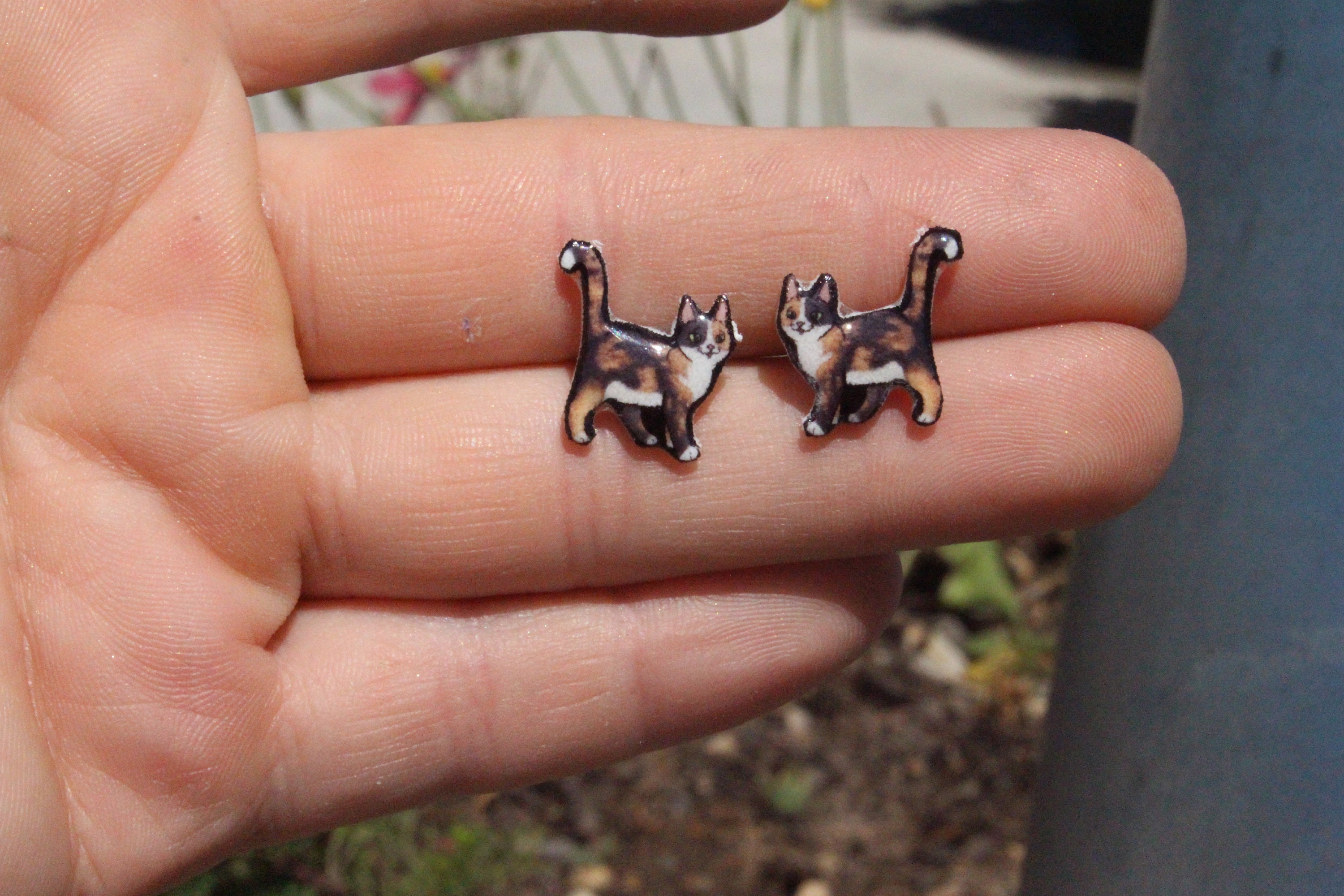 Calico Cat Earrings Stainless steel posts for sensitive ears Etsy