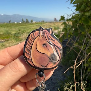 Horse Badge Reel ID holder: Gift for farm Animal Lovers, nurses, vet techs, veterinarians, Teachers cute acrylic animal badge buddy