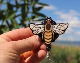 Honey Bee Badge Reel ID holder: Gift foe bee lover, gardeners, nurses, vet techs, veterinarians cute animal badge reels