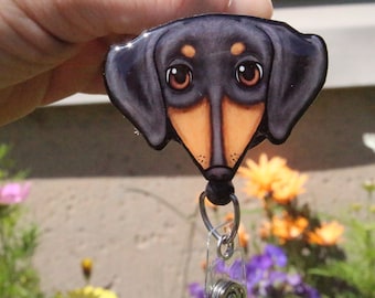 Dachshund wiener Dog Badge Reel Id Holder: Gift for nurses, Vet Tech, Veterinarians, CNA HCA Dog lover gift Dog Badge Reels