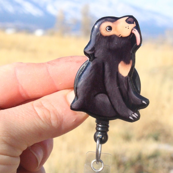 Sun Bear Badge Reel ID holder: Black Bear lovers Gift for Nurses, vet techs, zookeepers, veterinarians cute animal badge reels