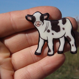 Holstien Cow Calf Magnet: Gift for dairy cow lover, farmer, vet tech, veterinarian cute farm animal magnets for locker or fridge
