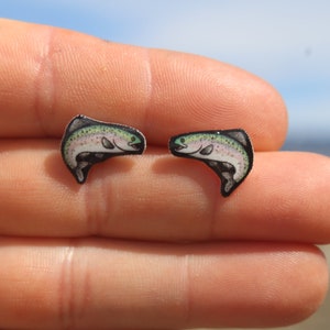 Rainbow Trout Stud Earrings: Gift for fish animal lovers, vet techs, veterinarians, zookeeper's cute earrings with Stainless Steel Posts