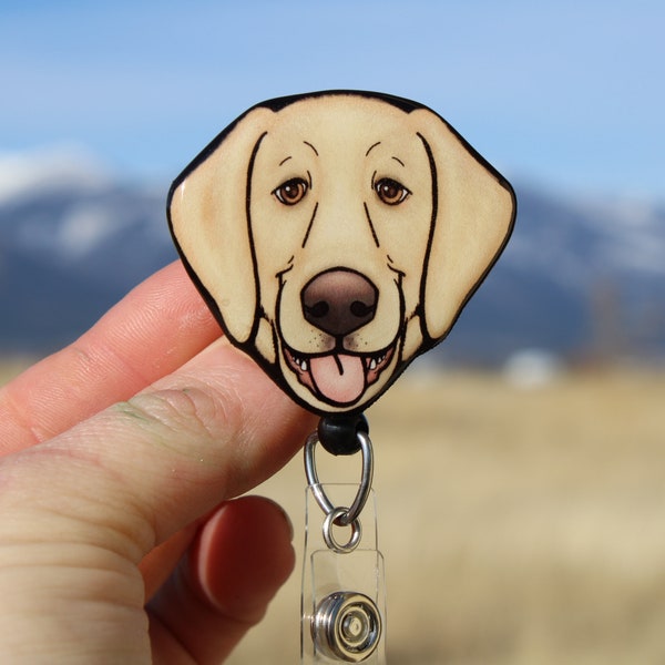 Yellow Lab Retriever Retractable ID Badge holder: Gift for dog lovers, vet techs, veterinarians, nurses cute animal badge reels