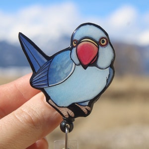 Ringneck Parakeet Badge Reel ID holder: Gift for Bird lover, nurse, vet tech, veterinarian, teacher, zookeeper animal badge reels