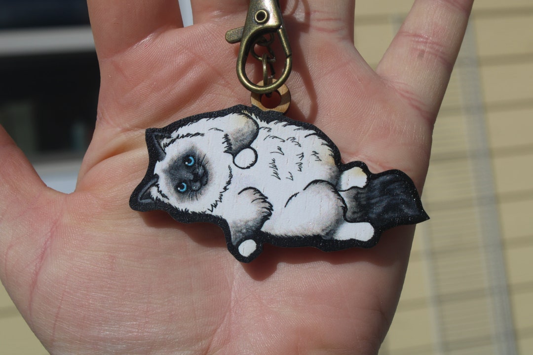 Wood Ragdoll Siamese Cat Keychain Gift for Cat Lovers, Vet Techs