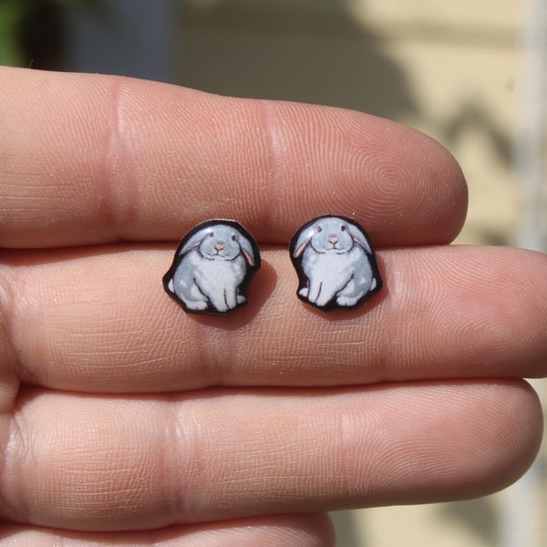 Gray Lop Bunny Rabbit Stud Earrings: Gift for animal lovers, vet techs, veterinarians, zookeeper's cute earrings with Stainless Steel Posts
