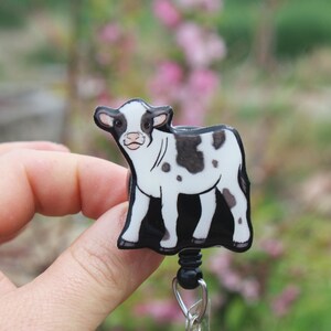 Holstien Cow Badge Reel ID holder: Gift for cattle lover, zookeepers, vet techs, veterinarians farm animal badge reels