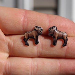 Moose Earrings : Gift for Moose lovers Cute woodland animal earrings studs for sensitive ears