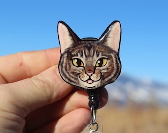 Tabby Cat Badge Reel ID holder: Gift for cat lovers, Nurses, vet techs, zookeepers, veterinarians cute animal badge reels