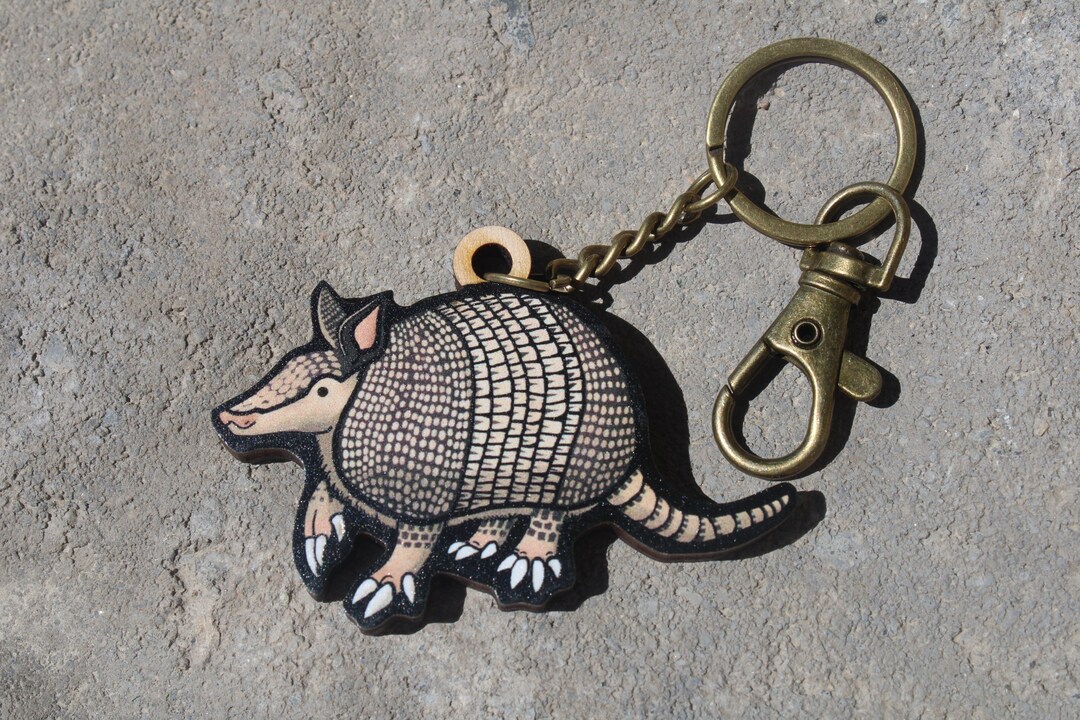 Wood Armadillo Keychain Gift for Animal Lovers, Vet Techs
