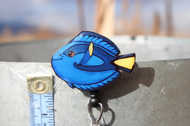 Blue Tang fish Badge Reel Id holder: gift for fish lovers vet techs aquarium workers nurses veterinarians fish animal badge reels