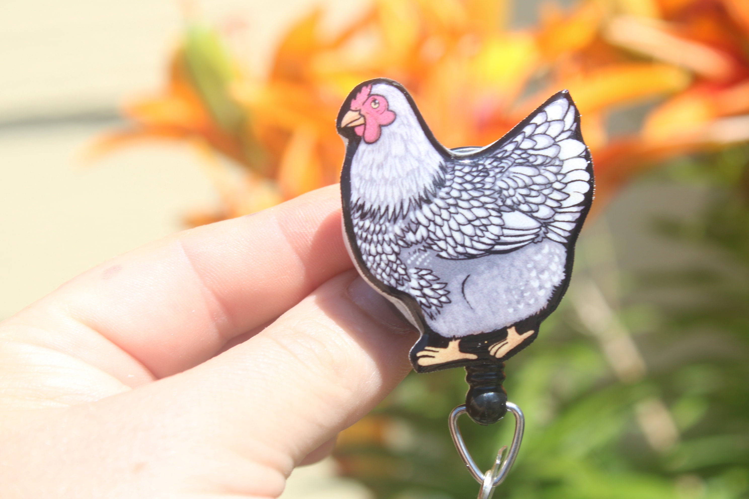 Chicken Badge Reel ID Holder: Gift for Farm Bird Lovers, Vet Techs, Veterinarians, Zookeepers Retractable Animal Badge Reels