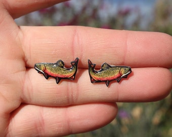 Brook Trout Stud Earrings: Gift for fish lover, vet tech, aquarium, zookeeper, veterinarians cute fish earring stainless steel posts