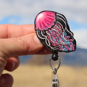 Jellyfish Reel Id holder: Gift for jelly fish lovers, teachers, vet techs, veterinarians, zookeepers and scuba divers animal badge reels