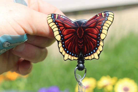 Mourning Cloak Butterfly Badge Reel Id Holder: Gift for Nurses