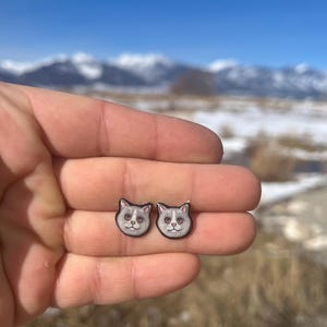 Tuxedo Cat Gray Stud Earrings: Gift for animal lovers, vet techs, veterinarians, zookeeper's cute earrings with Stainless Steel Posts