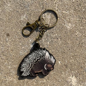 Wood African Porcupine  Keychain: Gift for animal lovers, vet techs, veterinarians, Teachers and zookeepers cute animal keyring art