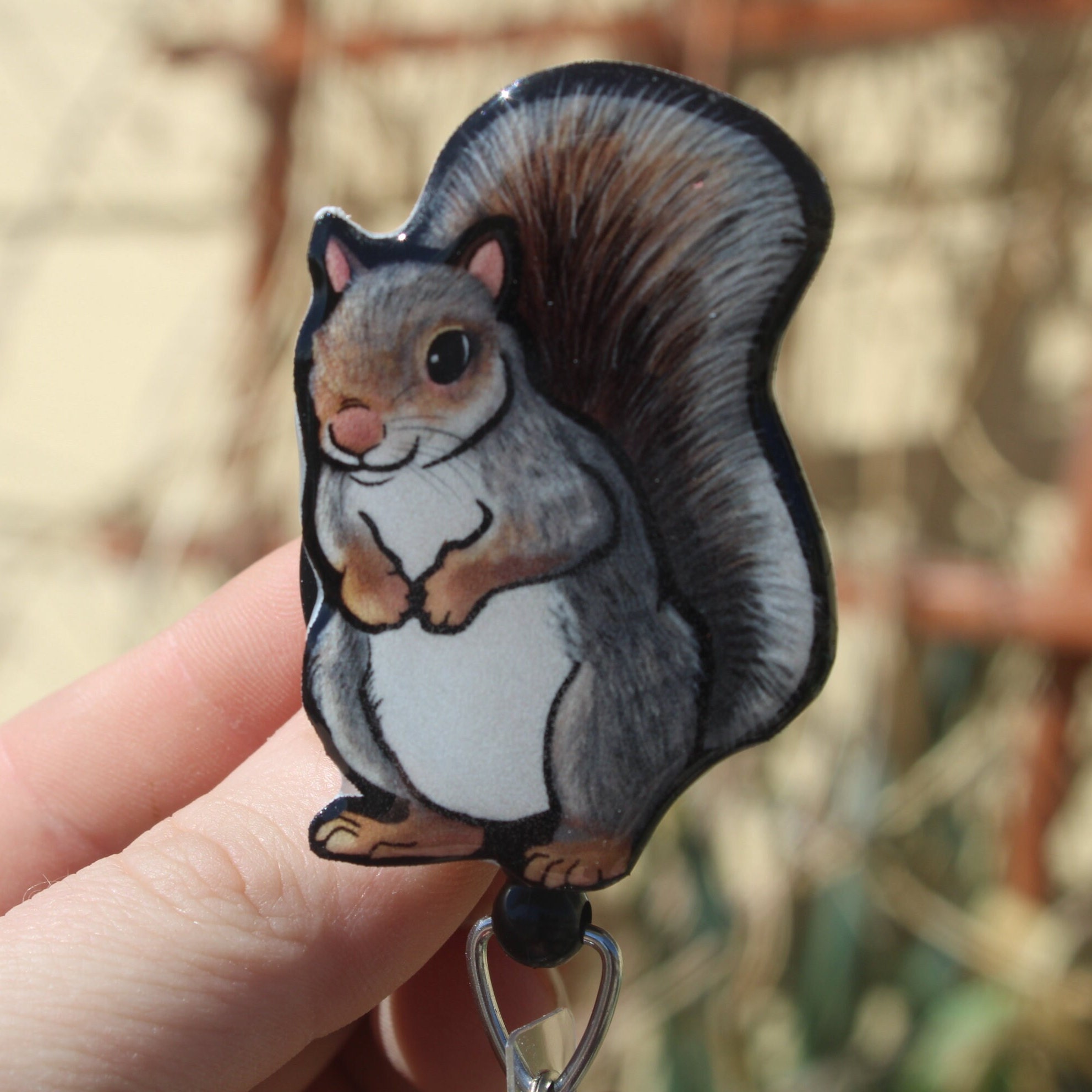 Squirrel Badge Reel Id holder: Gift for squirrell lover, nurse, zookeeper, vet tech, veterinarian, teacher Animal Badge reels