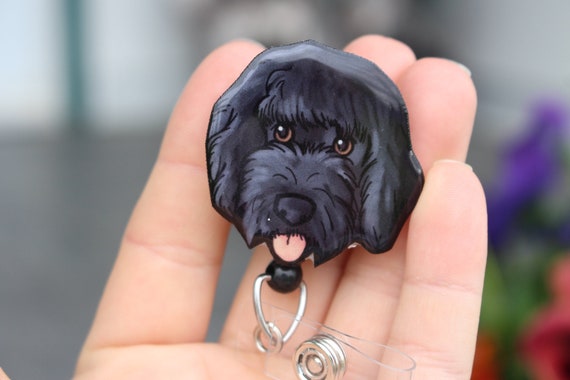 Black Goldendoodle Badge Reel: ID Holder Dog Lovers Gift for Nurses Hca's  Cna's Housekeepers or Veterinarian's Retractable Swivel Clip 