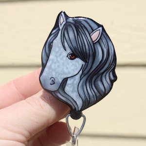Gray Dapple Horse Badge Reel ID holder: Gift for horse lovers Nurses, vet techs, veterinarians, teachers, zookeepers farm animal Badge reels