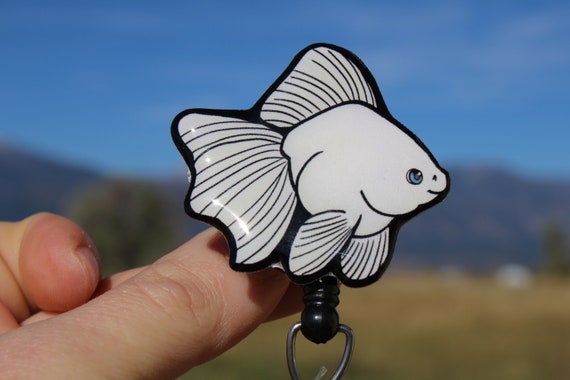 White Goldfish Badge Reel ID Holder: Gift for Fancy Fish Lovers