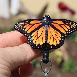 Monarch Butterfly Badge Reel Id Holder: Gift for nurses, Vet Tech, Veterinarians, CNA HCA Butterfly lover gift Animal Badge Reels