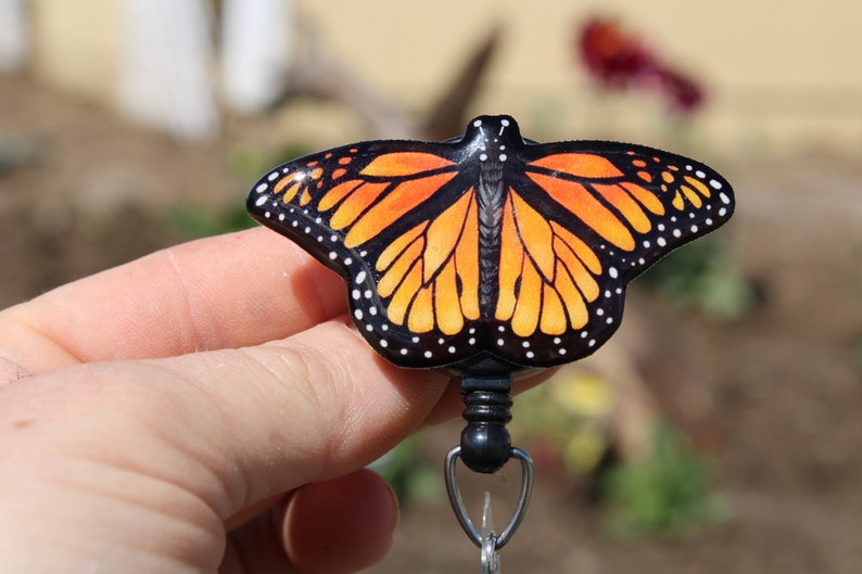 Monarch Butterfly Badge Reel Id Holder: Gift for nurses, Vet Tech, Veterinarians, CNA HCA Butterfly lover gift Animal Badge Reels 