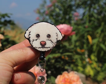 Bichon Frise Badge Reel ID Holder: Gift for dog lovers, nurses, medical worker, vet techs, veterinarians cute dog badge reels