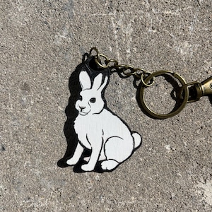 Wood Arctic Hare Rabbit Keychain: Gift for Bunny Animal lovers, vet techs,teachers, veterinarians, zookeepers cute animal keyring art
