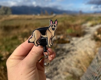 German Shepherd Dog Badge Reel ID holder: Gift for Dog Lovers, nurses, vet techs, veterinarians, Teachers cute acrylic animal badge buddy