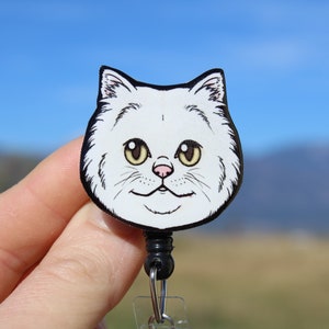 Peeking White Persian Cat Retractable Badge Reel ID Holder