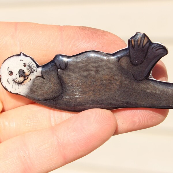 Sea Otter Magnet : Gift for Otter Lover or Otter collector Zoo animal cute animal magnet for  locker or fridge