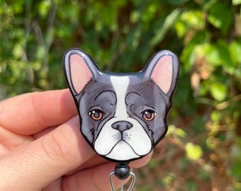 Dog Badge Reels Fawn French Bulldog ID holder Gift for Nurses, Dog Lovers, vet techs, veterinarians, Teachers animal loss badge buddy