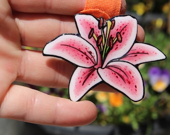 Stargazer lily flower magnet: Gift for flower lovers, gardeners, teachers cute floral flower magnets for locker or fridge