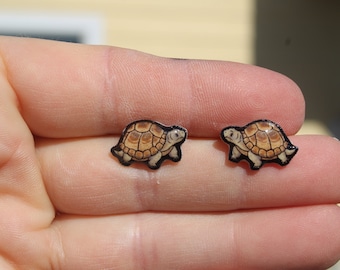 Russian Tortoise Earring studs: Gift for turtle lovers, vet techs, veterinarians, zookeepers cute animal earrings with stainless steel post