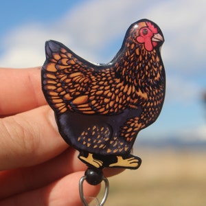 Chicken Badge Reel Id holder : gift for golden laced wyandotte lovers, nurses, vet techs, veterinarians, zookeepers bird animal badge reels