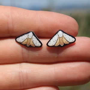 Salt Marsh Moth Stud Earrings: Gift for animal lovers, vet techs, veterinarians, zookeeper cute earrings with Stainless Steel Posts