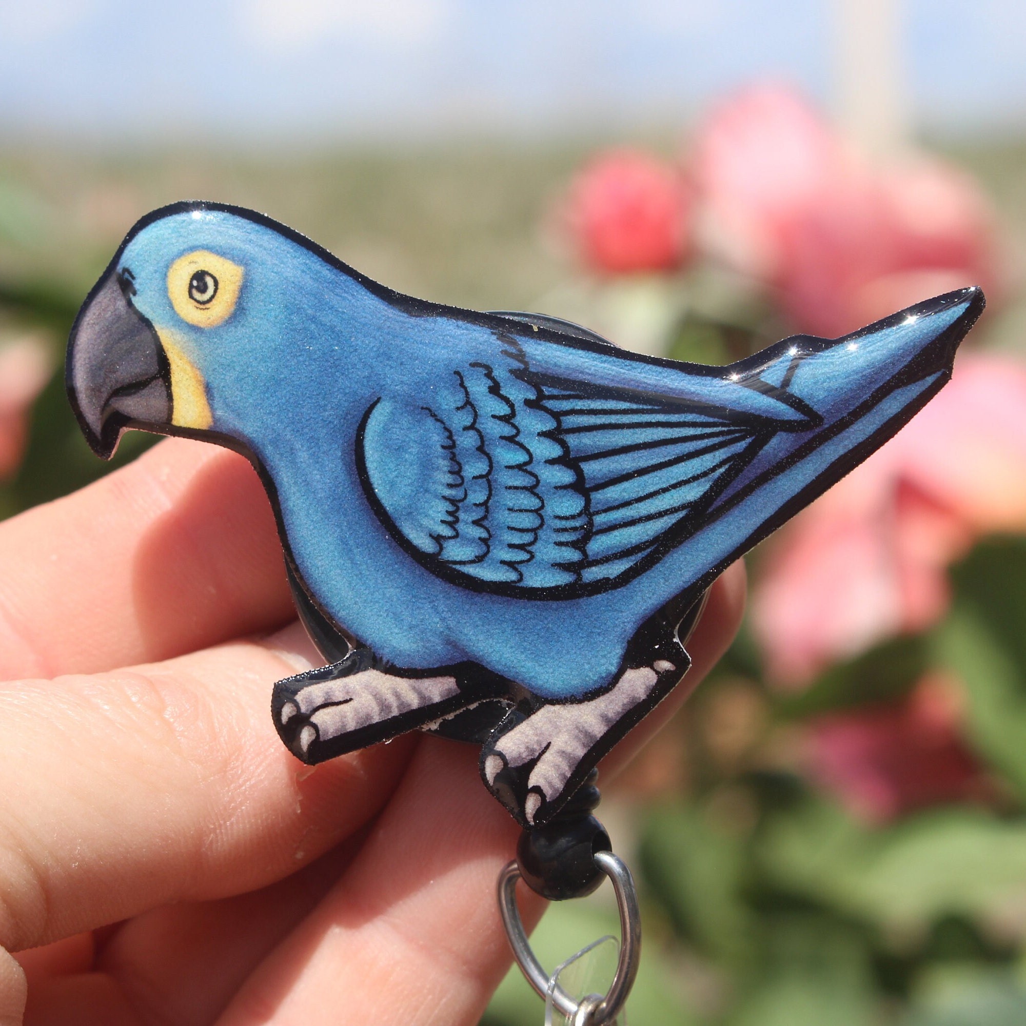 Hiyacinth Macaw Badge Reel ID holder: gift for parrot bird lovers, nurses, vet techs, veterinarians, zookeepers bird animal badge reels