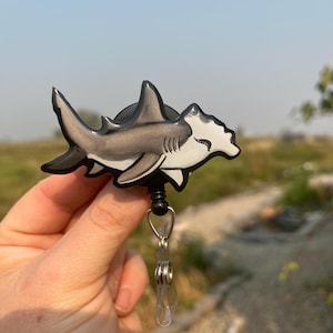 Acrylic Hammerhead Shark Badge Reel ID holder: Gift for Ocean Lovers, nurses, Scuba divers, veterinarians, Teachers cute animal badge buddy