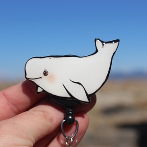 Beluga Whale badge reel Id holder: Gift for ocean lovers, nurses, vet techs, veterinarians, zookeepers teachers animal badge reels